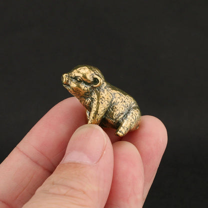 Solid Brass Pig Figurine for Home Decor (Small Animal Statue)