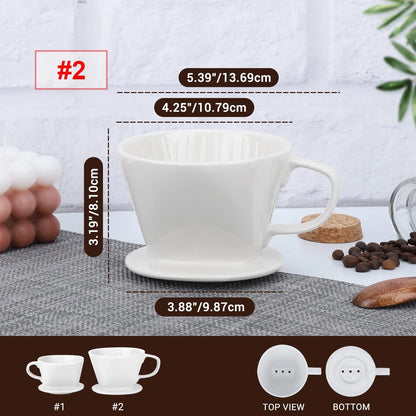 Single Cup White Ceramic Coffee Dripper for Pour Over Coffee Maker