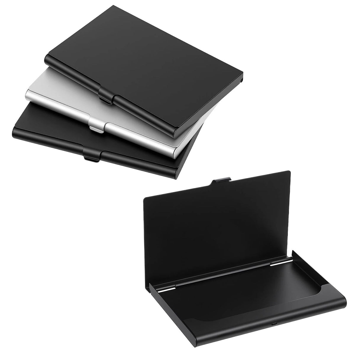 3X Metal Business Card Holder Case for Slim Black & Silver