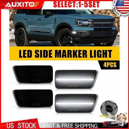 Set of 4 Smoked White LED Front & Rear Side Marker Lights for Ford Bronco Sport (2021–2023)