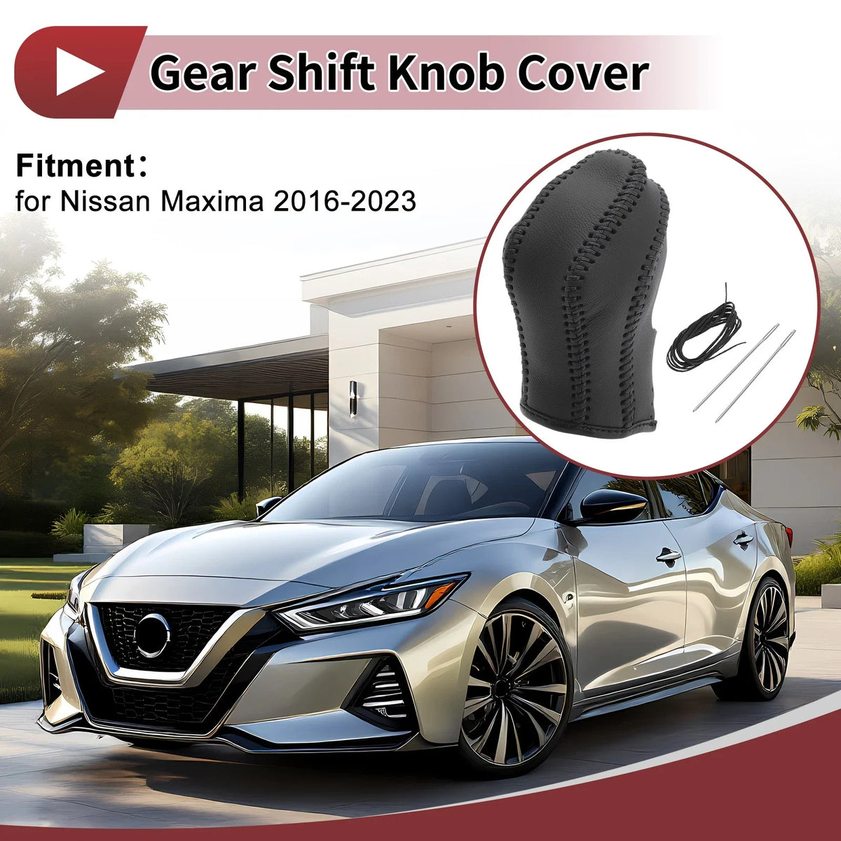 1 Pc Gear Shift Knob Cover for Nissan Maxima (2016–2023) Black Faux Leather