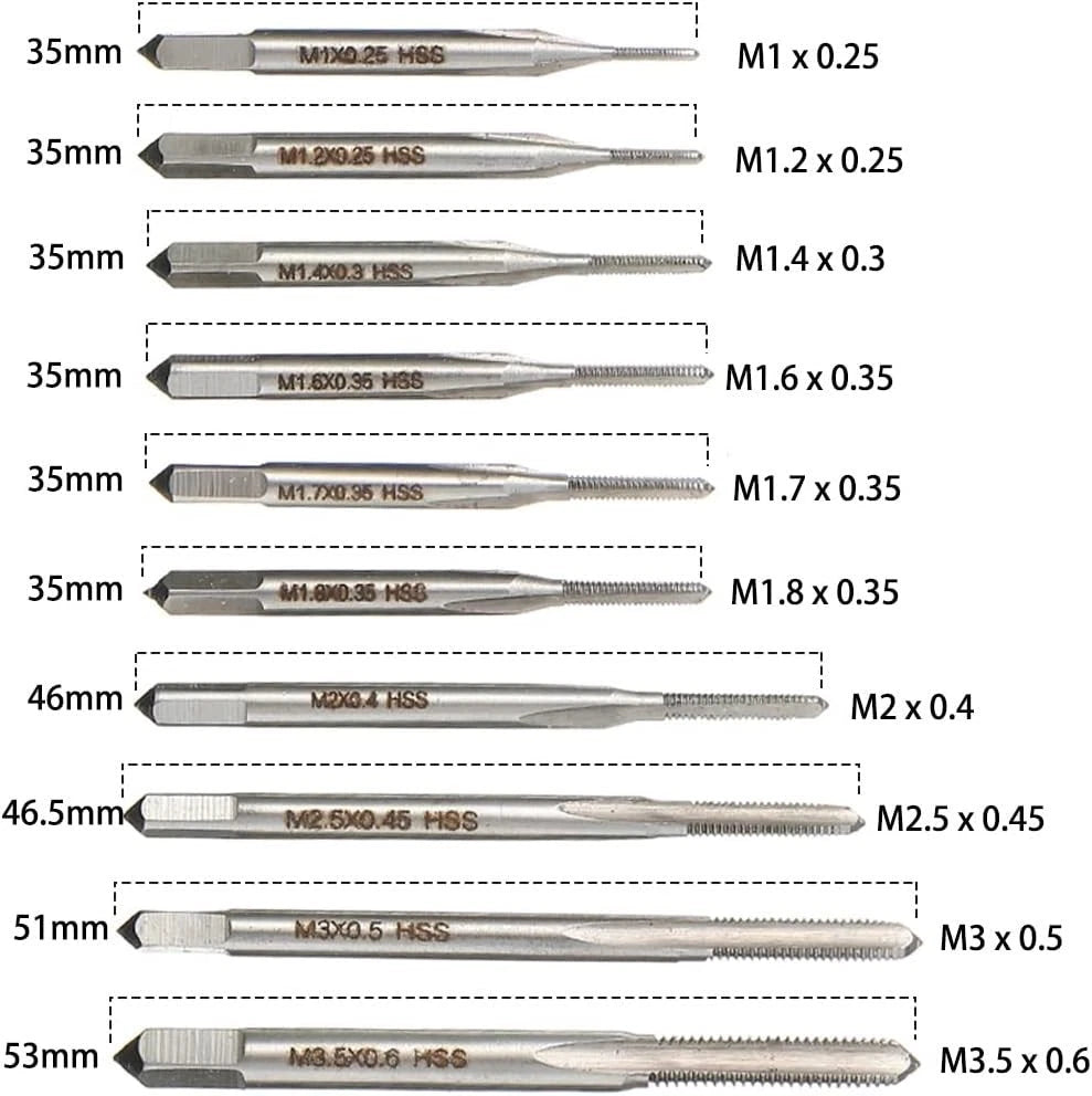 10pcs Micro Taps Bit Set for M1-M3.5 HSS Mini Metric