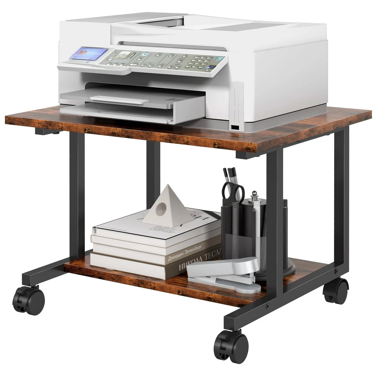 2-Tier Mobile Rolling Printer Stand for Under Desk