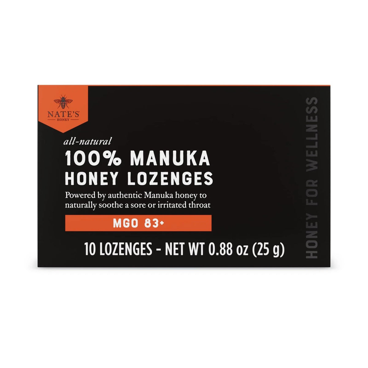Nate's Manuka Honey Lozenges MGO 83+ for Soothing Throat (Pack of 10)