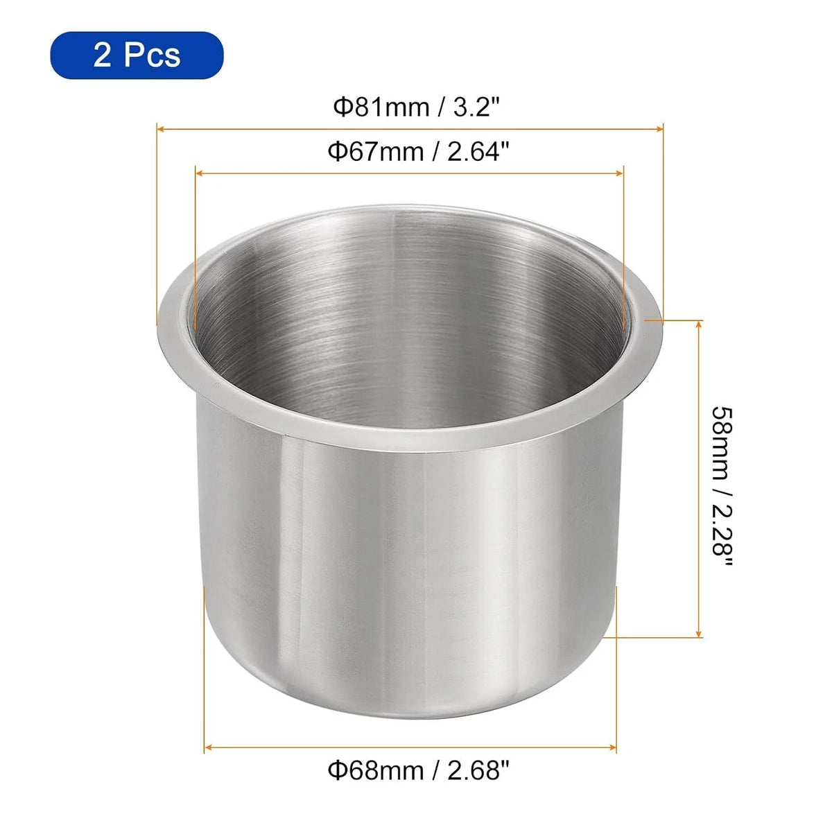 Stainless Steel Drop-in Cup Holder for Auto Car Truck (2.28" x 3.2")