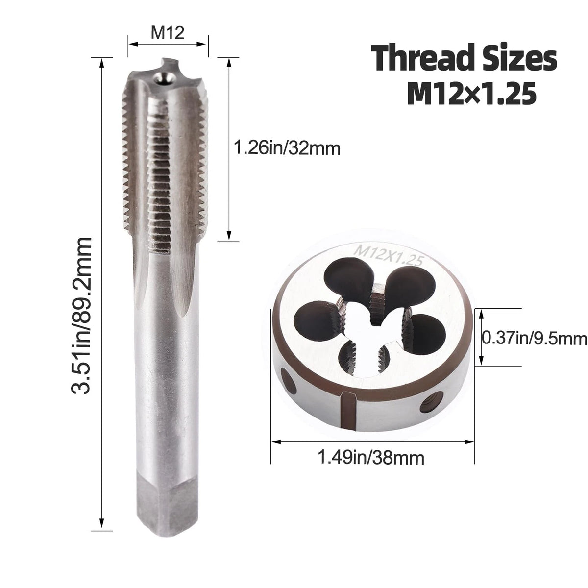 M12 x 1.25 Metric Thread Tap and Die Set (High-speed Steel)