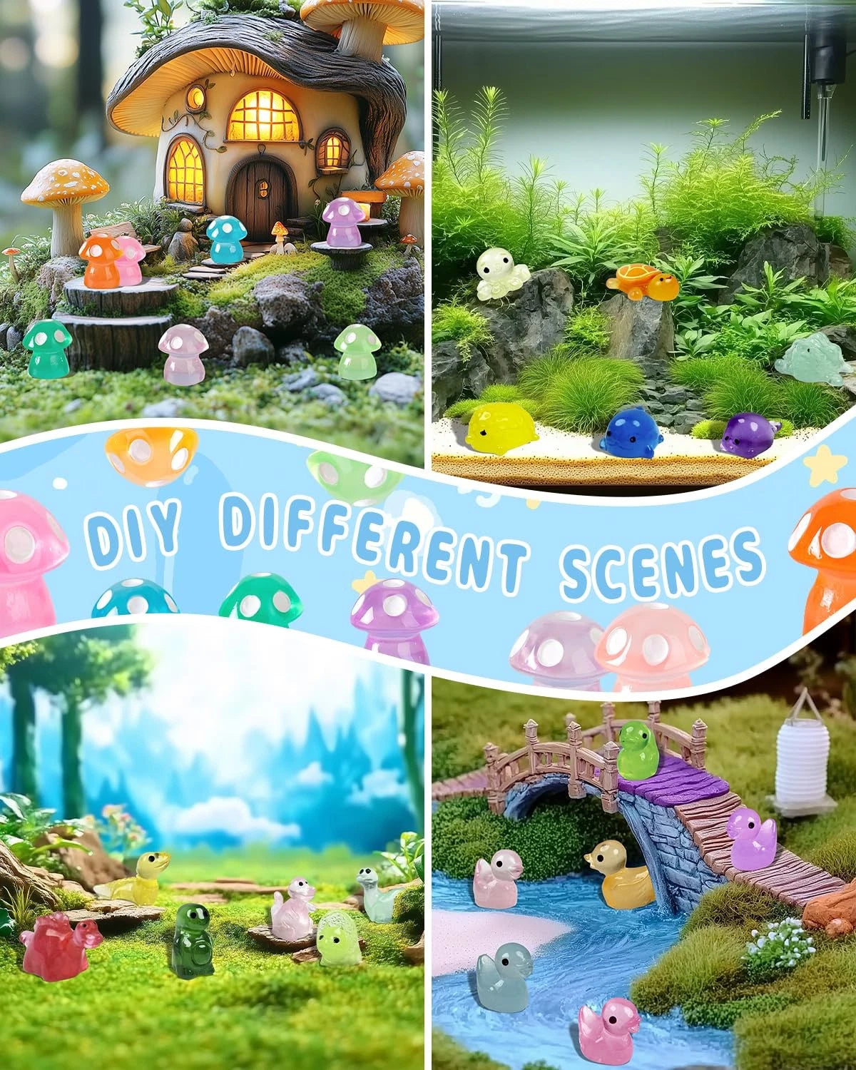 180 Pcs Mini Resin Animals Kit - Luminous Tiny
