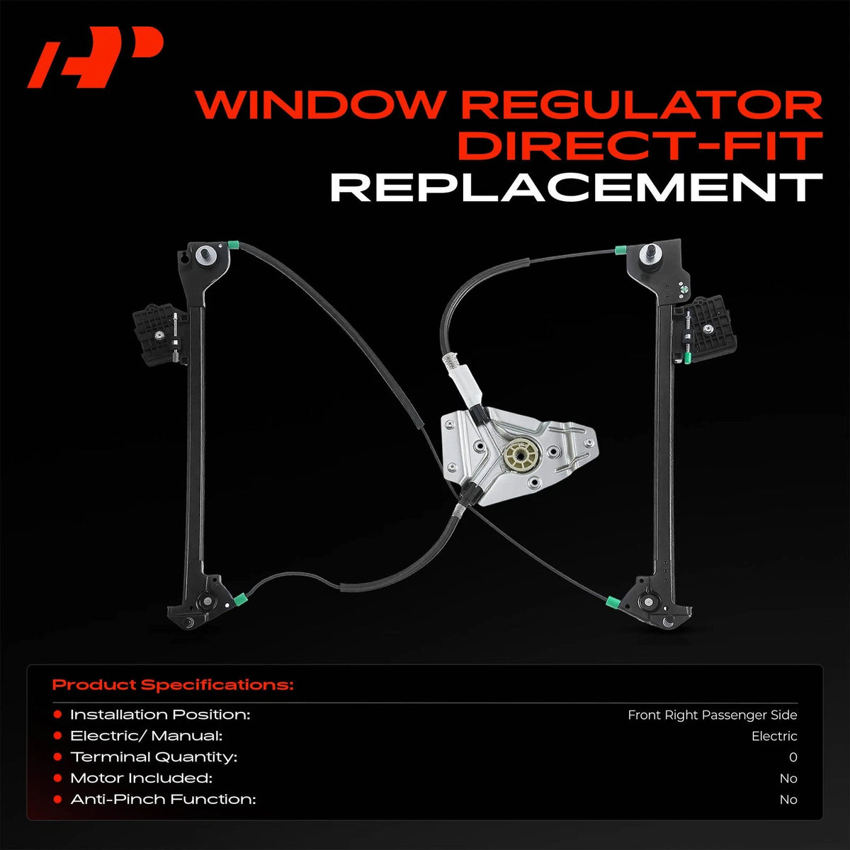 Front Passenger Side Power Window Regulator for Dodge Challenger (2008–2019) 68043884AA, 752-275, 752275, 81665