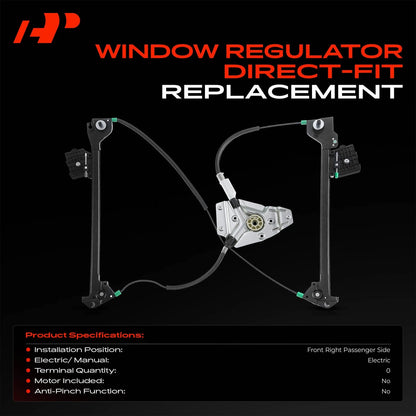 Front Passenger Side Power Window Regulator for Dodge Challenger (2008–2019) 68043884AA, 752-275, 752275, 81665