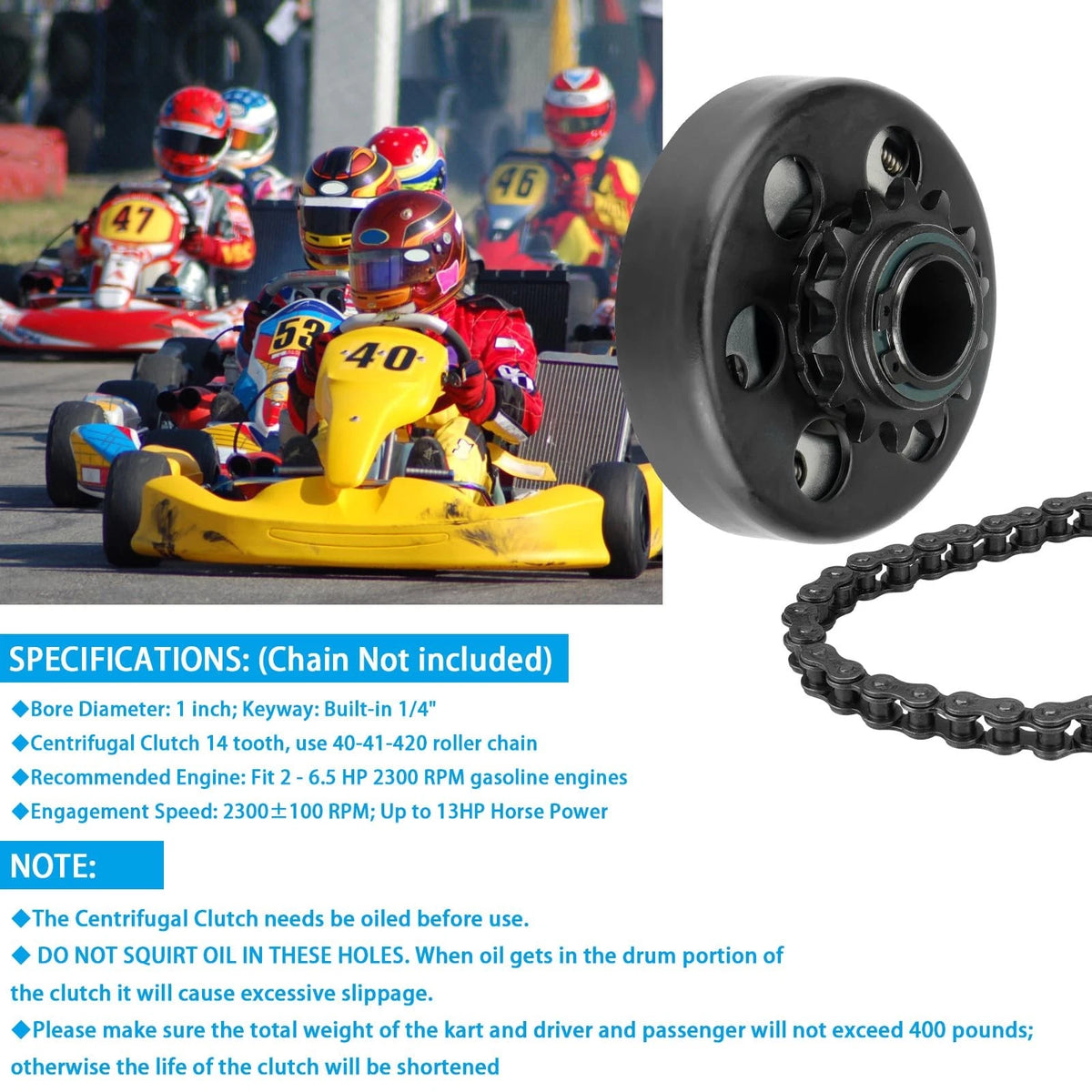 Go Kart Clutch 1" Bore 14 Tooth with 14T Chain