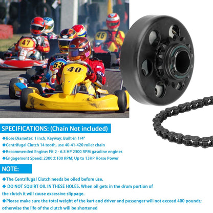 Go Kart Clutch 1" Bore 14 Tooth with 14T Chain