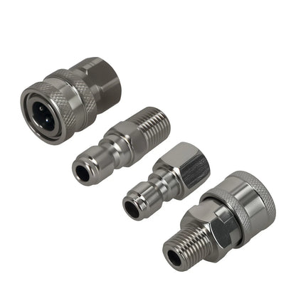 Set of 4 Stainless Steel 1/4" NPT Adapters for Pressure Washer Quick Connect