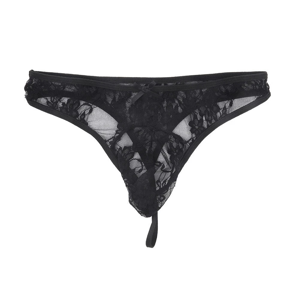Lace Thong Underwear for Men - Black T Back Briefs