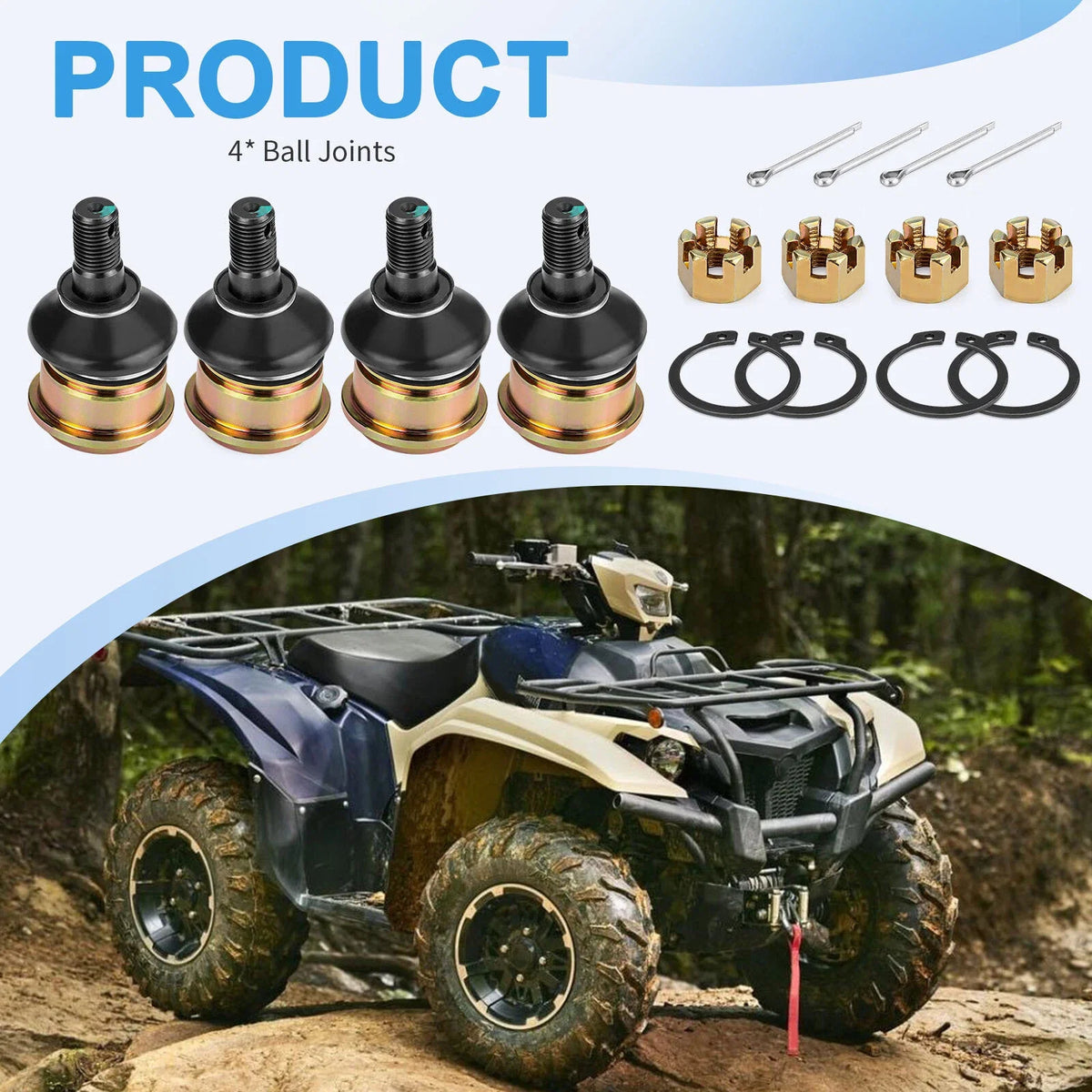 Set of 4 Front Upper + Lower Ball Joints for Yamaha Grizzly 700 (2013–2024)