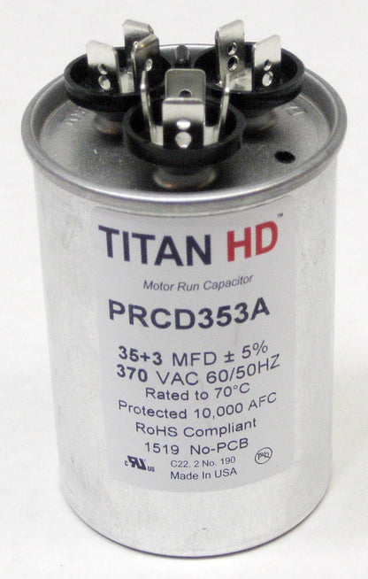 Dual Capacitor 35/3 MFD/UF for HVAC Round Motor (TitanHD PRCD353A)