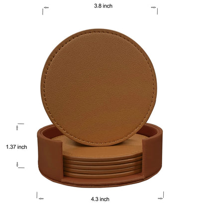 Set of 6 Soft Leather Round Drink Coasters for Home Use
