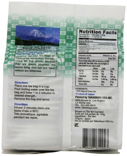 64 Count Takaokaya Green Sencha Tea Bags for Tea Lovers