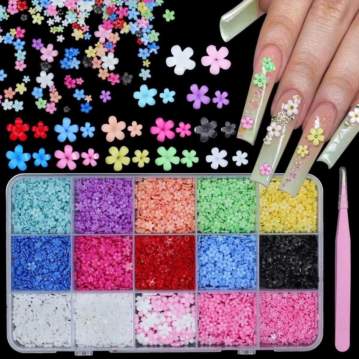 Set of 3D Color Tiny Flowers Charms for Nails, Acrylic Spring C4