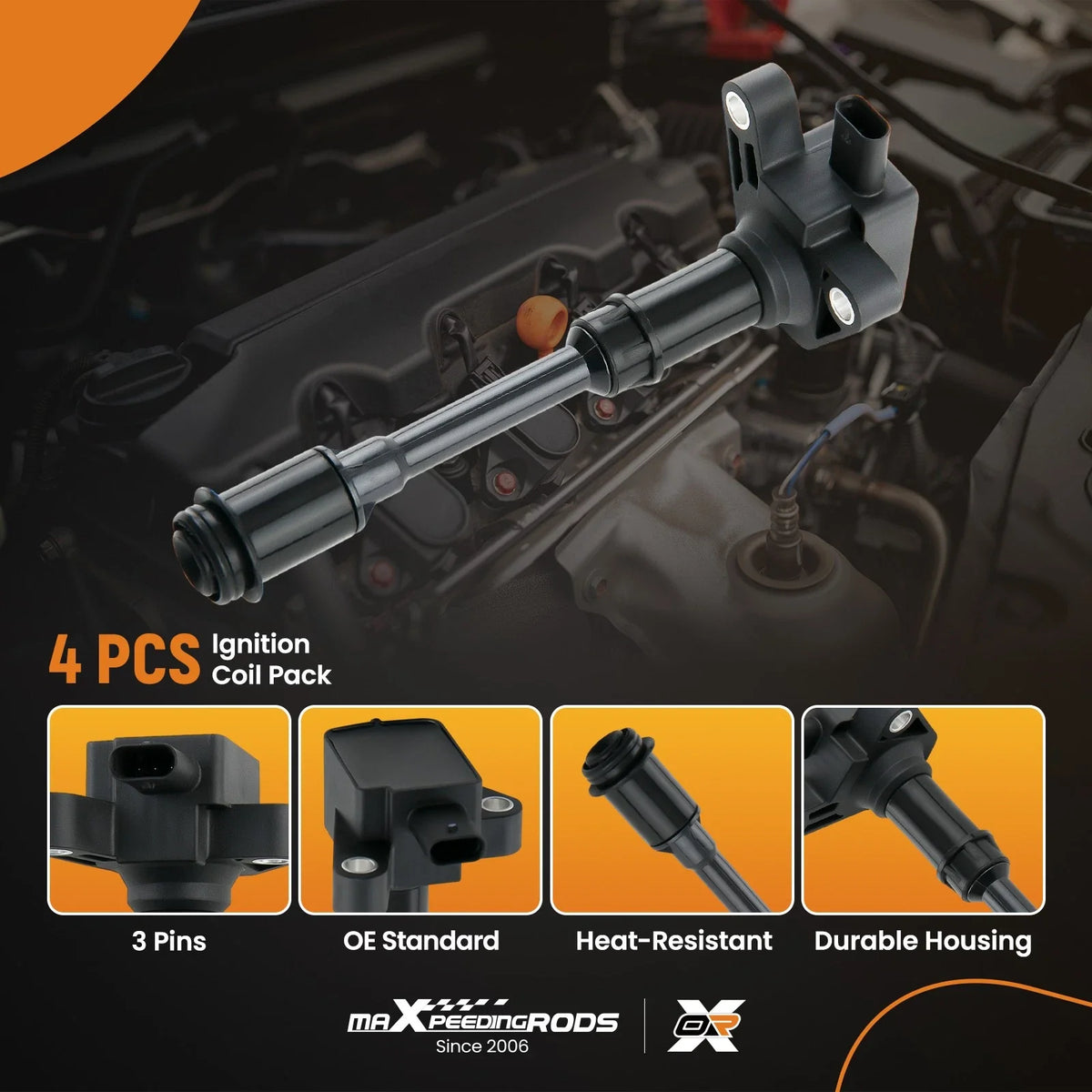 Set of 4 Ignition Coils for Ford Escape Fiesta Fusion (2013–2016) 1.6L I4