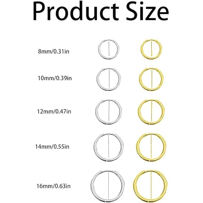 Set of 10 Pairs Titanium Earrings 8mm, 10mm, 12mm, 14mm, 16mm