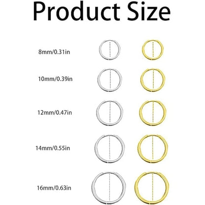Set of 10 Pairs Titanium Earrings 8mm, 10mm, 12mm, 14mm, 16mm