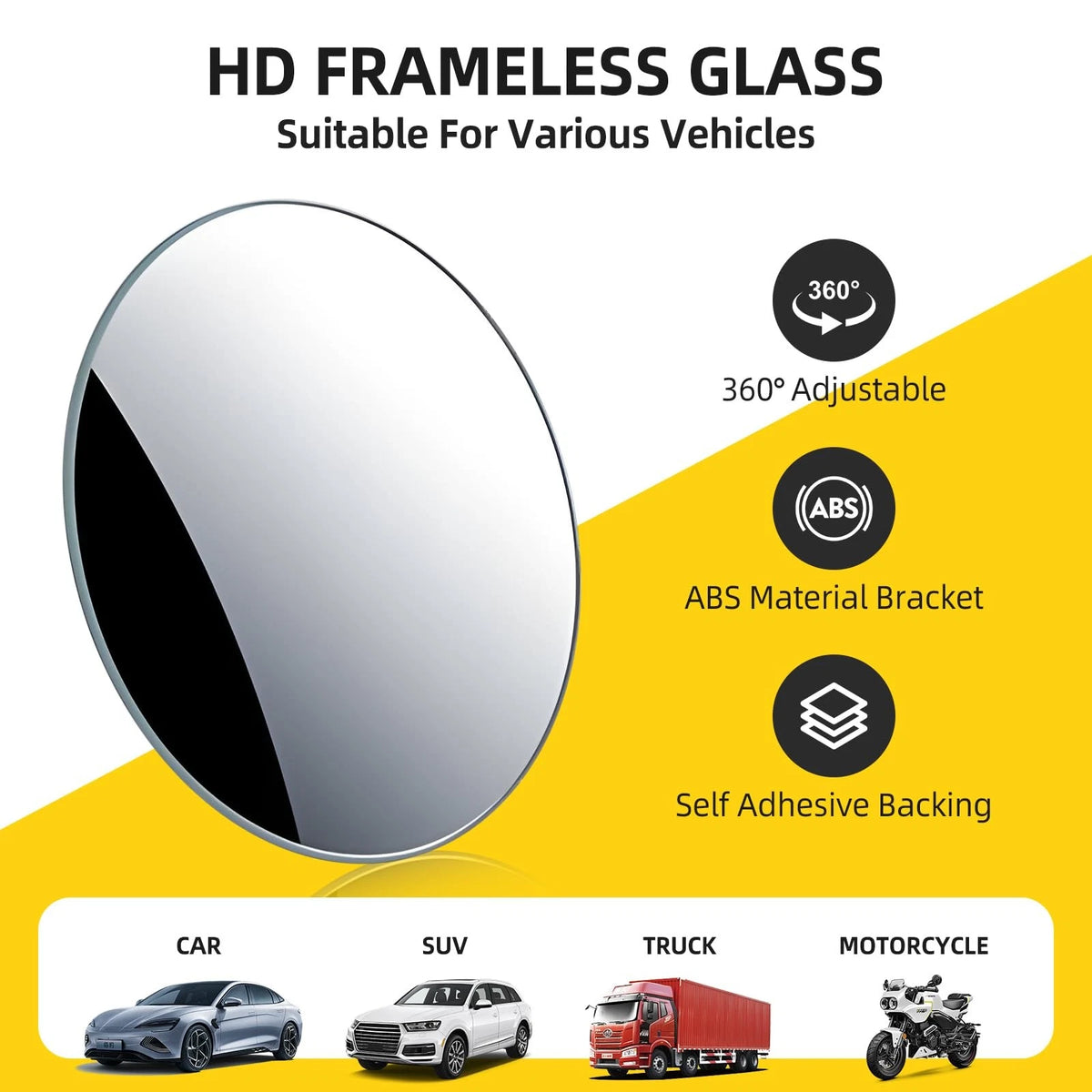 2X Blind Spot Mirrors for Car (HD 2 inches, Round, Silver)