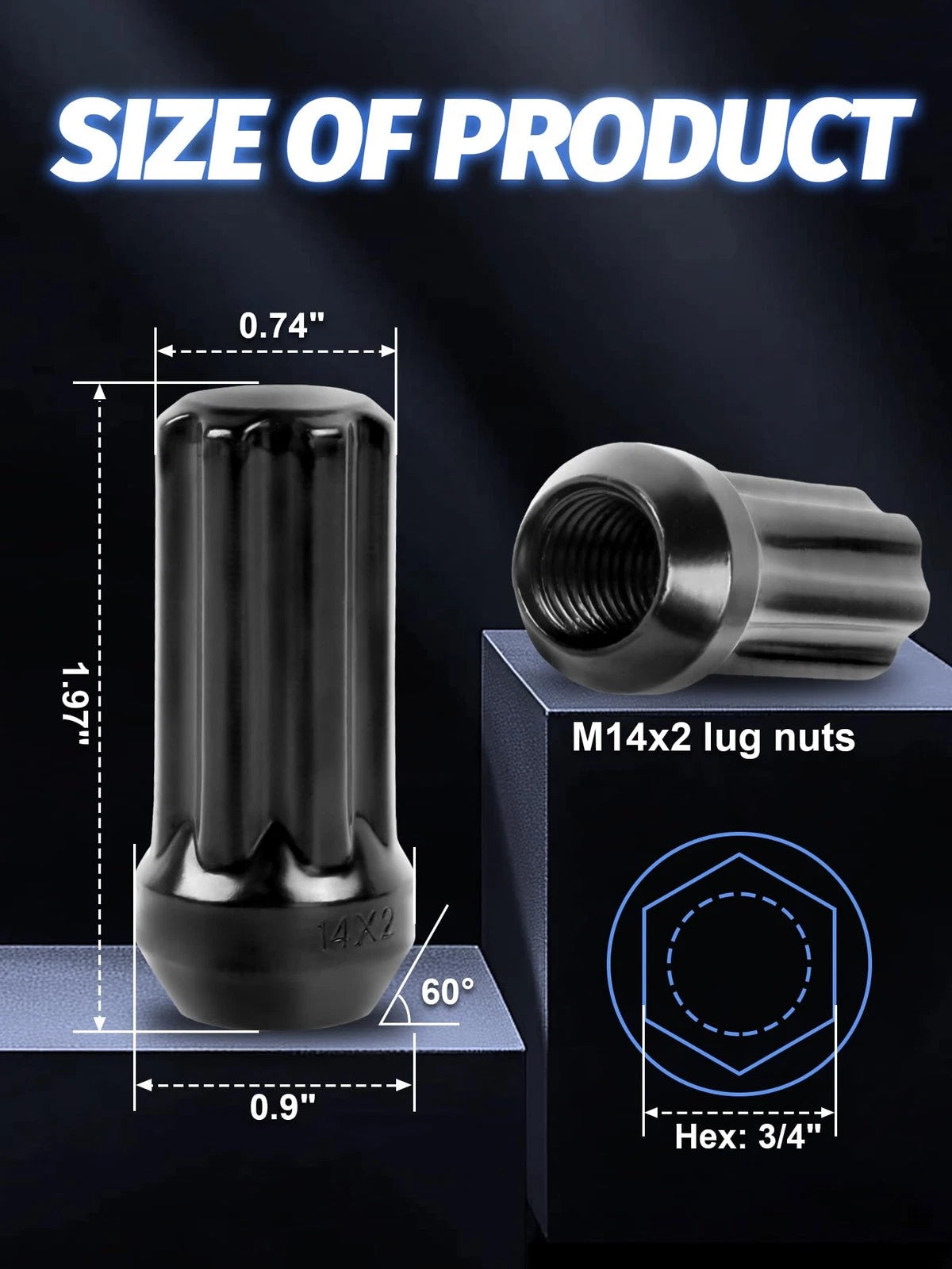 Set of 24 M14X2.0 Lug Nuts for Wheel (Fits M14x2.0) - Black