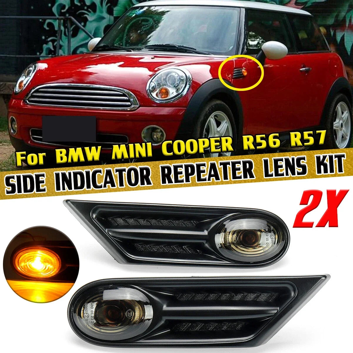Pair of Side Indicator Repeater Lights for BMW Mini Cooper R56 R57 (2007–2013)