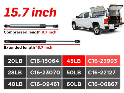 Gas Struts 16" 200N for Truck Pickup Topper Door Cap Canopy (2019–2024)