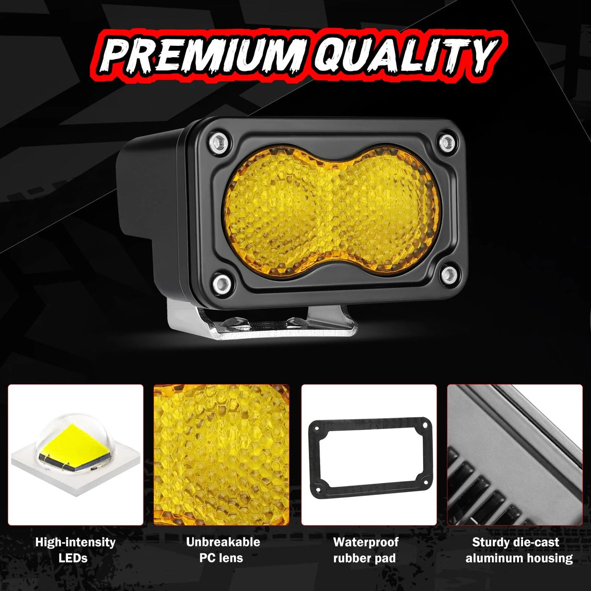 2X 3 Inch LED Pod Light Yellow for Off Road Vehicles