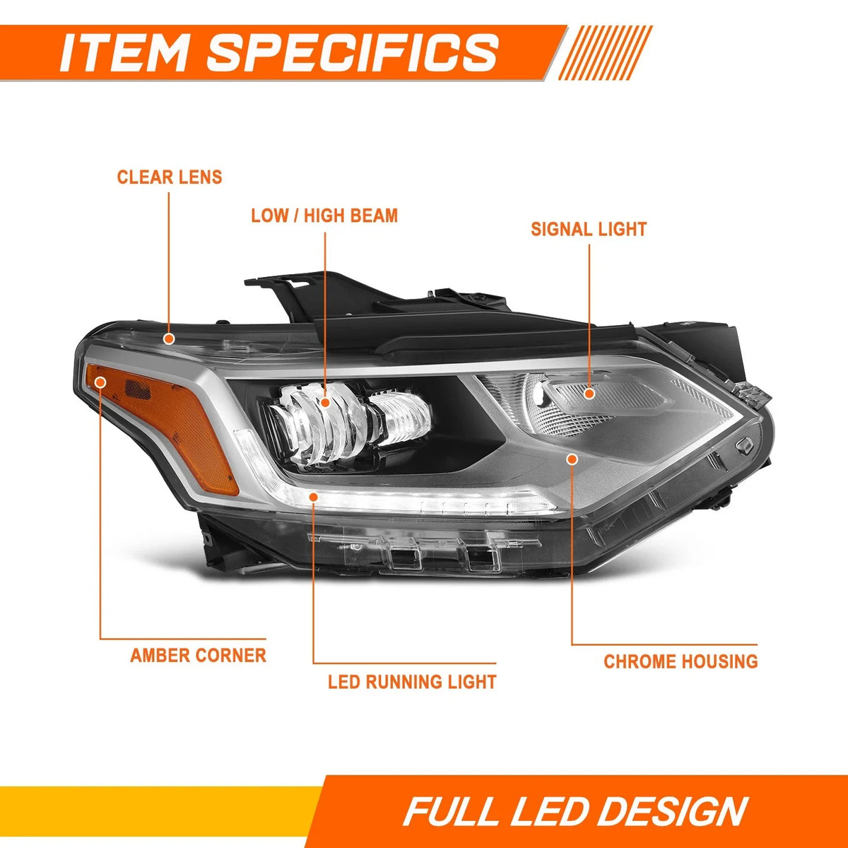 Chrome Amber Headlight for Chevrolet Equinox (2018–2021)