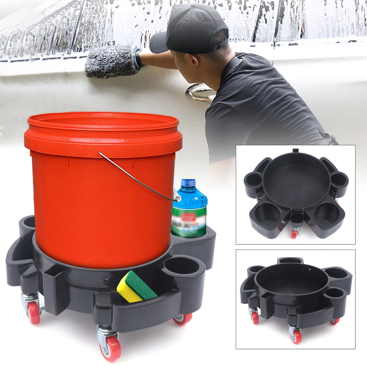 Car Wash Detail Bucket for Auto Detailing with Universal Pulleys