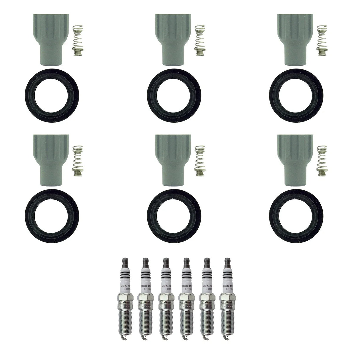 Set of 6 NGK Ruthenium HX Spark Plugs & Coil Boots for Equinox Traverse Malibu (V6)