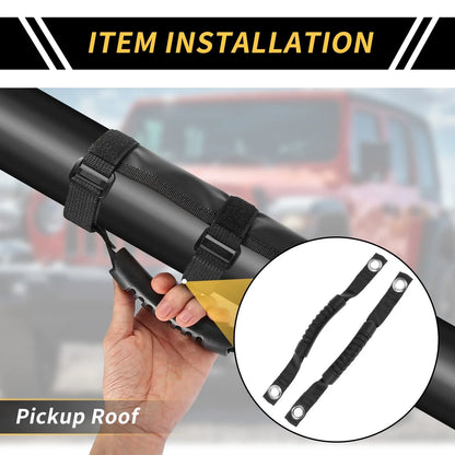 2X Roll Bar Grab Handles for Jeep Wrangler (2007–2018) - Black Oxford Cloth