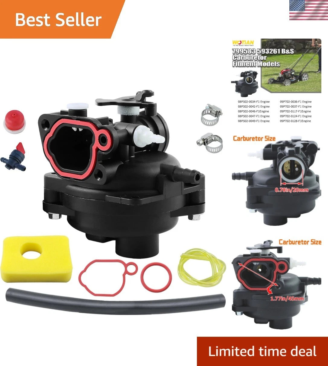 Carburetor Kit for B&S Lawn Mower 125cc 140cc
