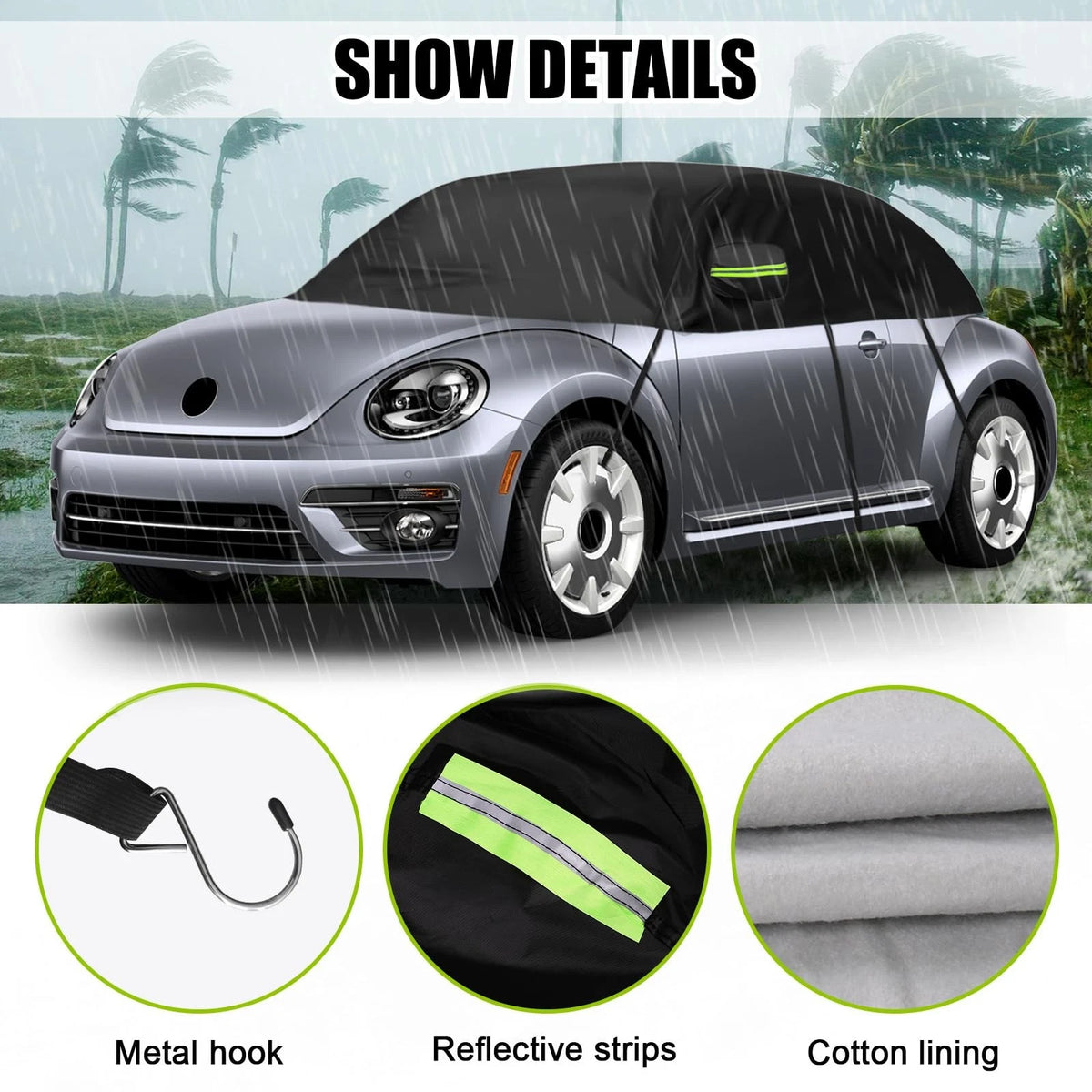 Half Car Cover for Volkswagen New Beetle (1998–2022) All-Weather Waterproof