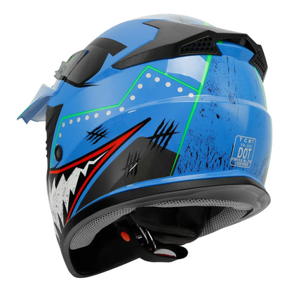 Youth ATV Helmet Goggles Gloves DOT Full Face Off Road UTV Motocross Blue