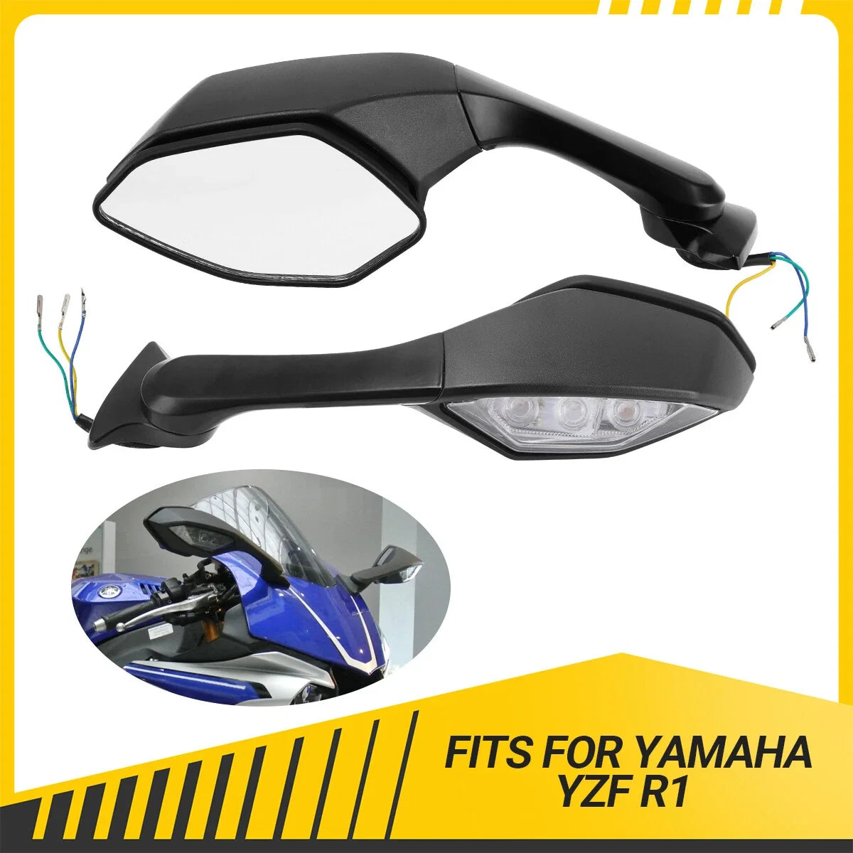 LED Turn Signal Rear View Mirrors for Yamaha YZF R1 (2015–2024), YZF R6 (2017–2022)