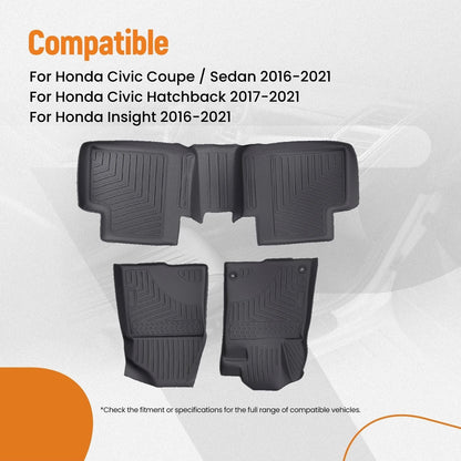 Set of 4 Anti-Slip Floor Mats Liner for Honda Civic Hatchback (2017–2021) TPE