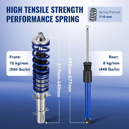 Coilovers Suspension Kit for VW Jetta MK4 (1997–2007) 1.8/1.9/2.0/2.8L