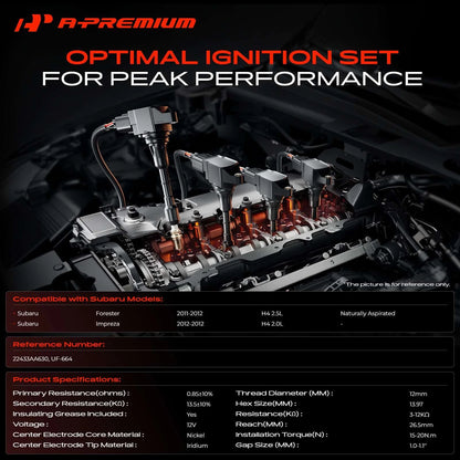 Set of 4 Ignition Coils & 4 Iridium Spark Plugs for Subaru Impreza Forester (2012–2019) - 22433AA630, UF-664