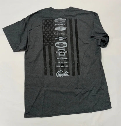 Chevrolet Bowtie Logo Licensed T-Shirt Vintage Gray American Flag for Men