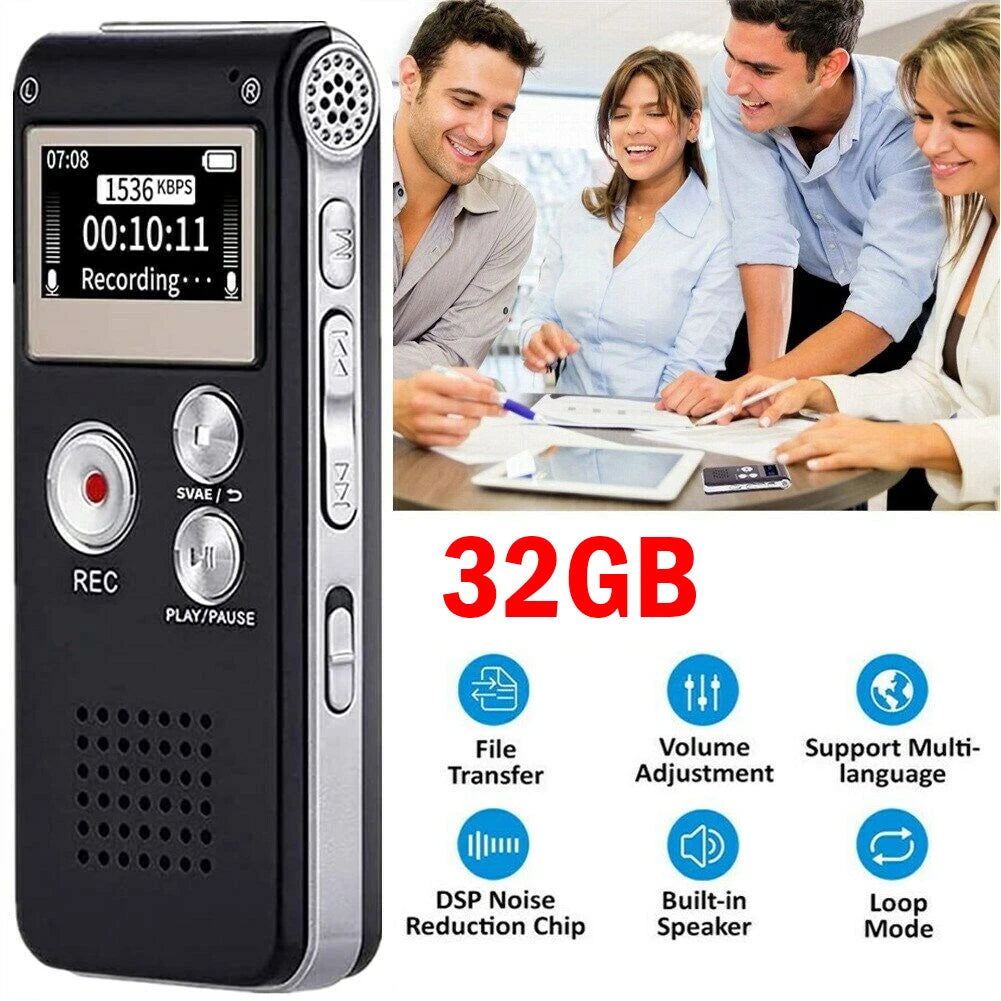 32GB Rechargeable LCD Digital Voice Recorder Dictaphone MP3 Player