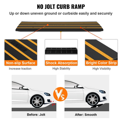 2X Rubber Curb Ramps for Driveway (1-Channel) 2.6" Rise, Yellow/Black