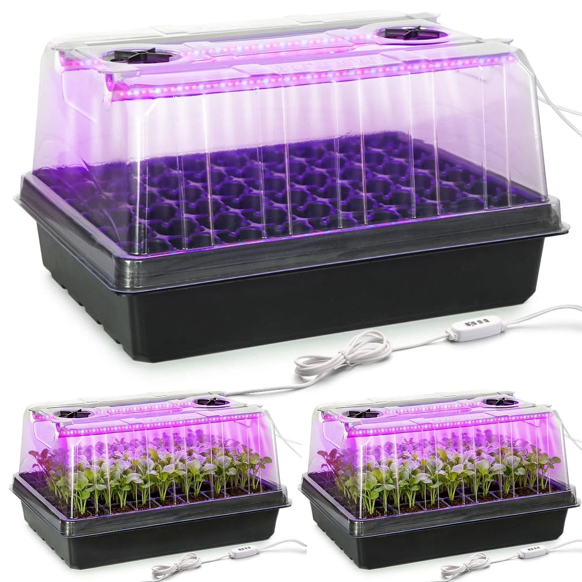3X Seed Starter Tray with Grow Lights for Seedlings (54 Cells)