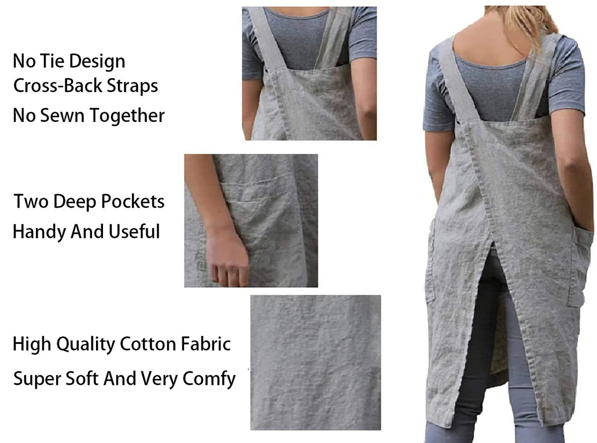 3X-Large Pinafore Apron for Women - Cross Back with Pockets, Grey