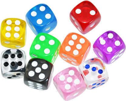 10-Pack of 16mm Acrylic Transparent D6 Dice for Tabletop Games