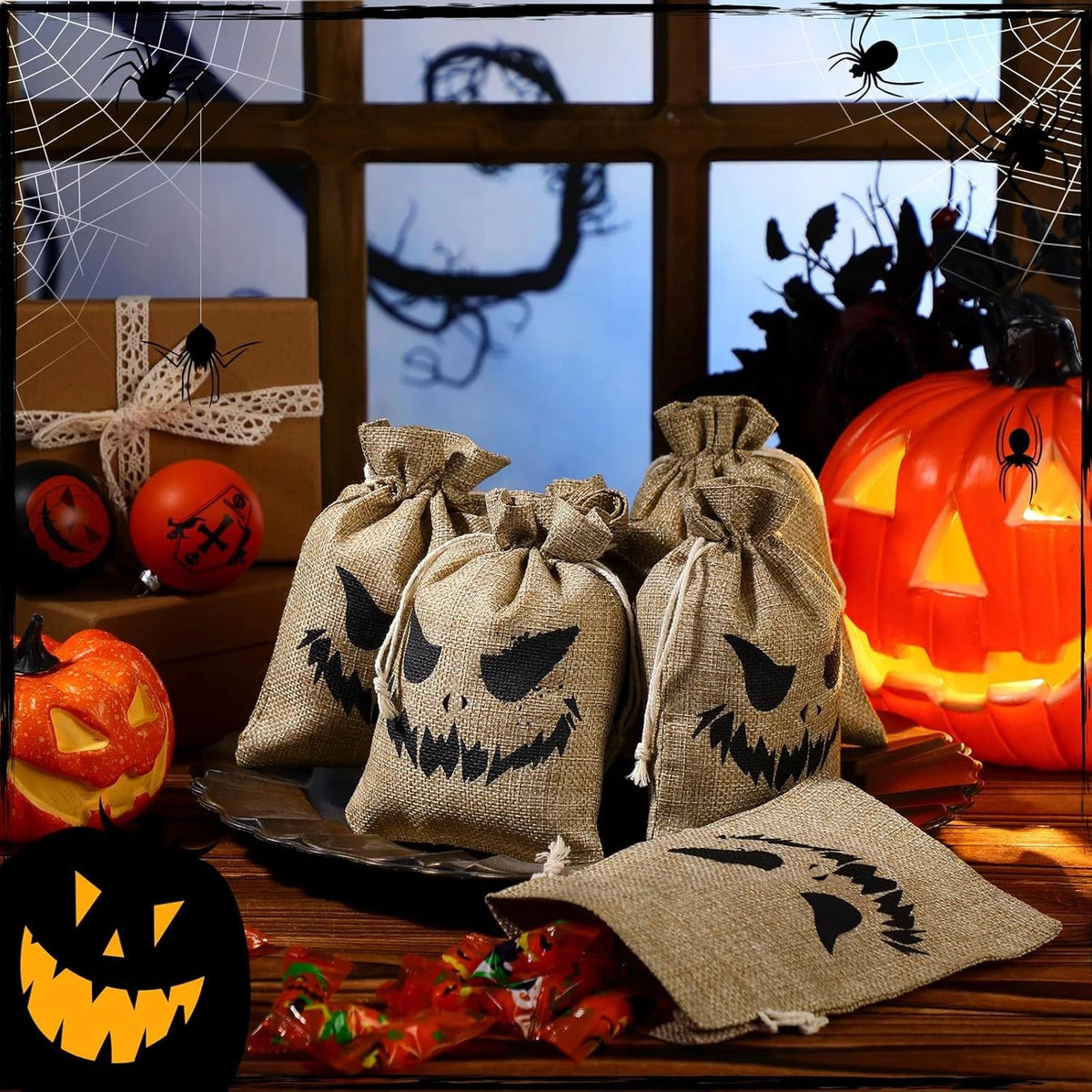 50 Pcs Burlap Gift Bags for Halloween
