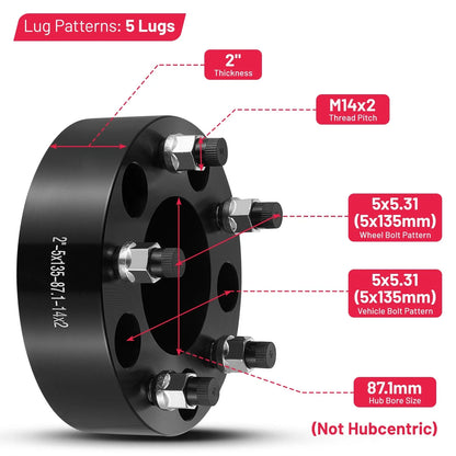 Set of 2 Black 2 Inch Wheel Spacers for Lincoln Blackwood (2002)