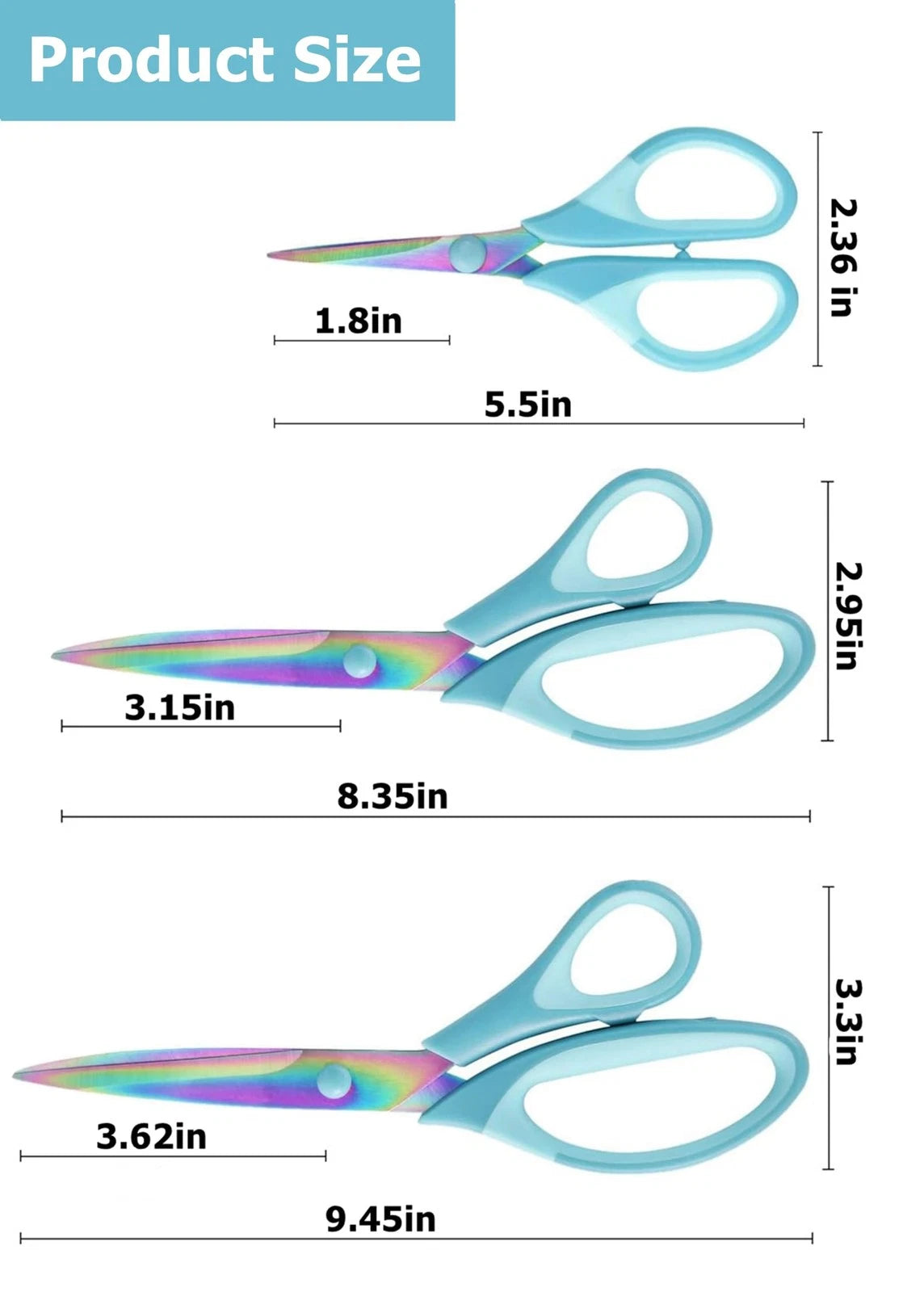3 Pack Craft Scissors Set - 5, 8, 10 Inch, Sharp Blue Handle